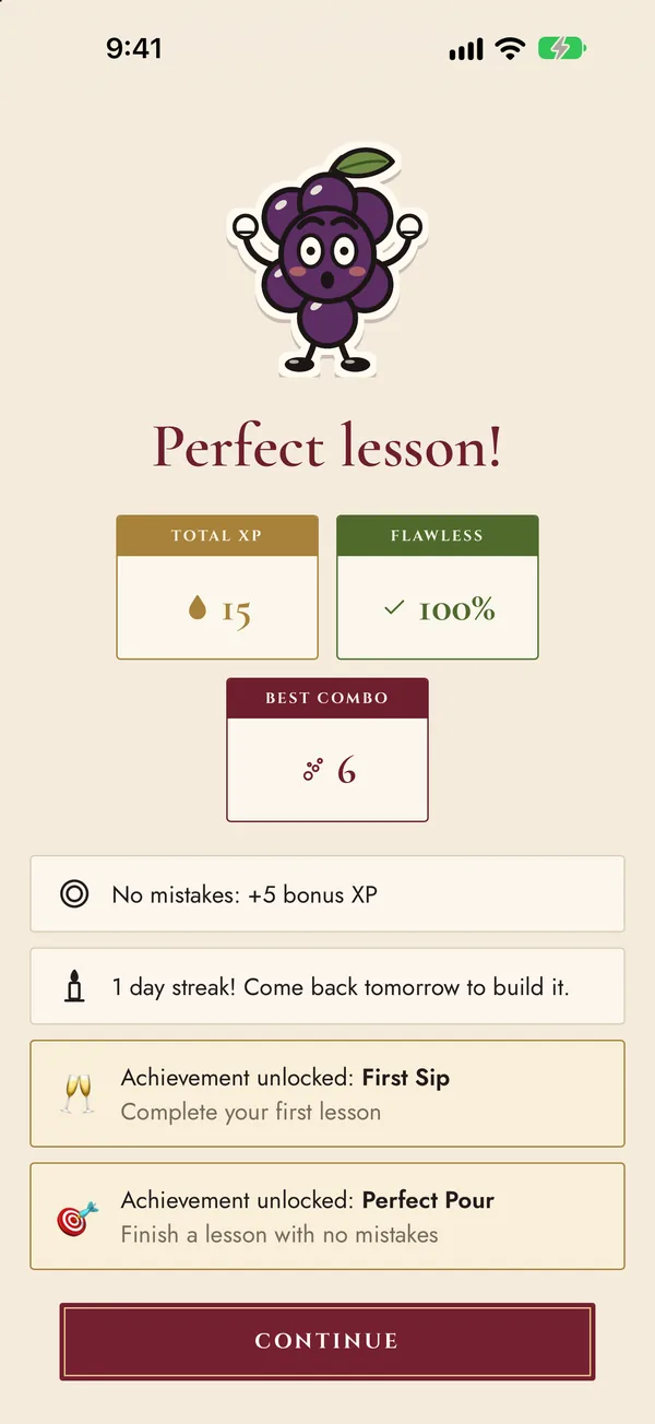 Sipwise: Lesson complete screen